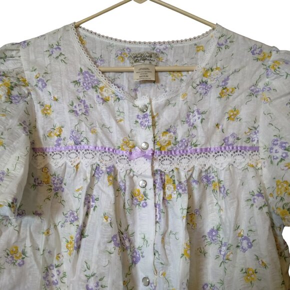 Hampton Intimates Women's Medium Floral Snap Front Short Sleeve Robe VTG - Picture 2 of 5